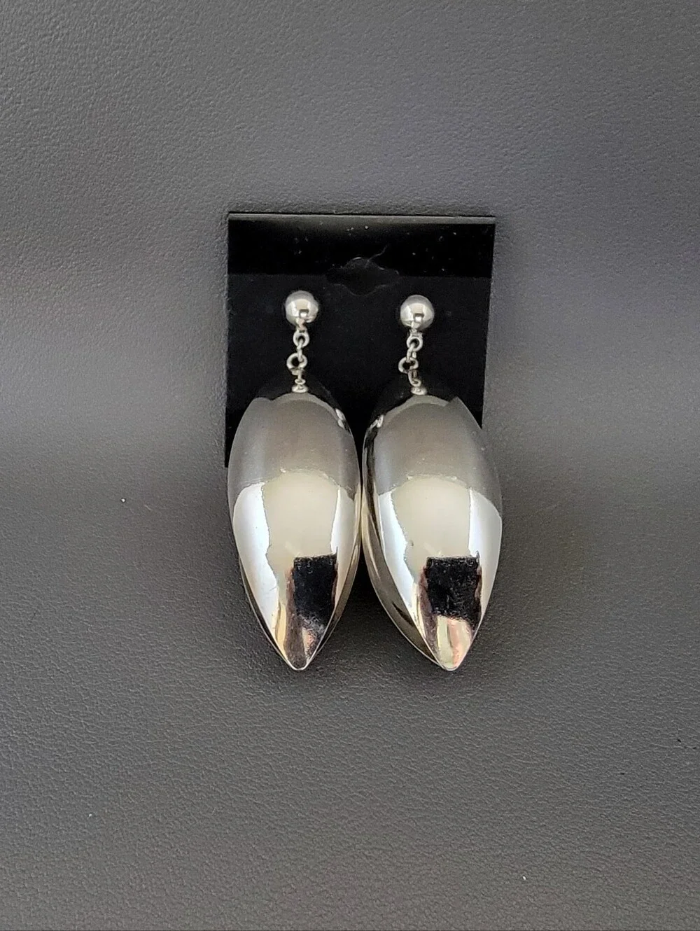 Modernist Silver Tone Open Marquise Leaf Statement Drop Earrings Sculptural